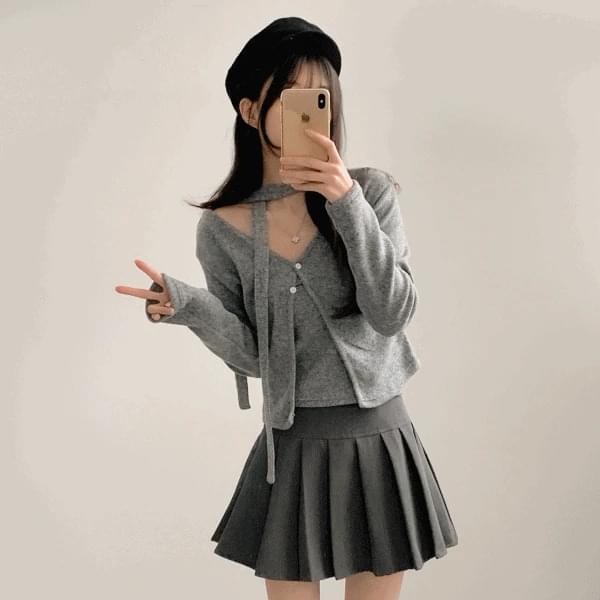 Viola Choker Top Cardigan Set 3color