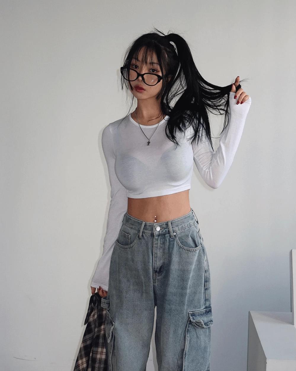 短版蓋袖長袖T恤