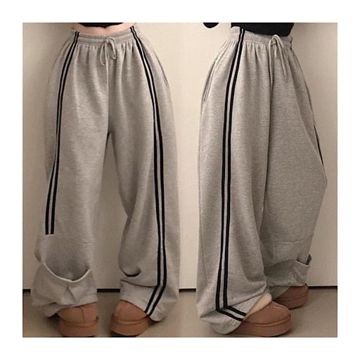 Balloon hip long long track wide pocket line training long pants 4 colors