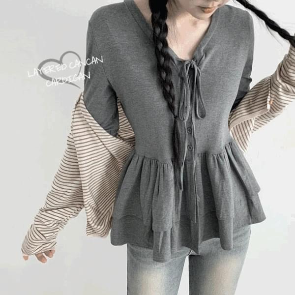 Chuki Lovely Ribbon Strap Cancan V-Neck Frill V-Neck Cardigan 3 Colors
