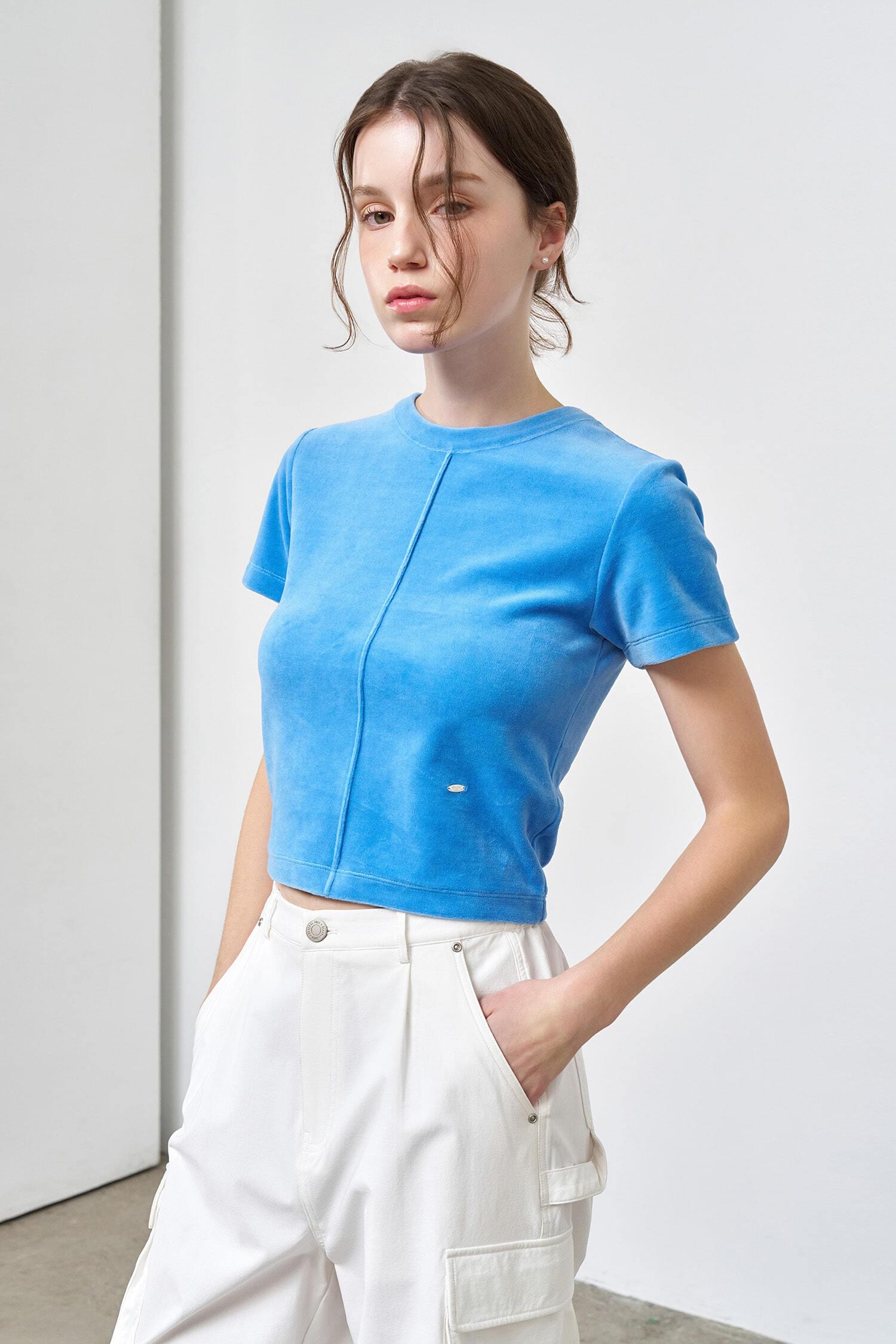 WOMAN Light Velour Pintuck Half T-shirt