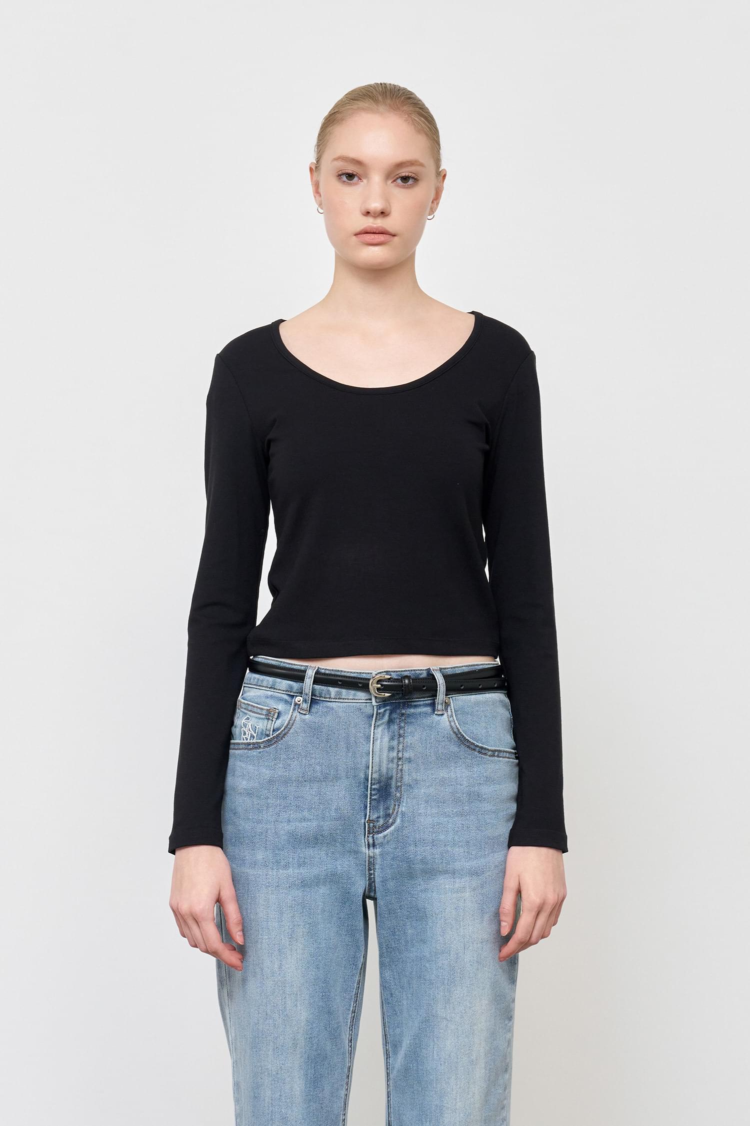 WOMAN Slim U-neck Long Sleeve Tee