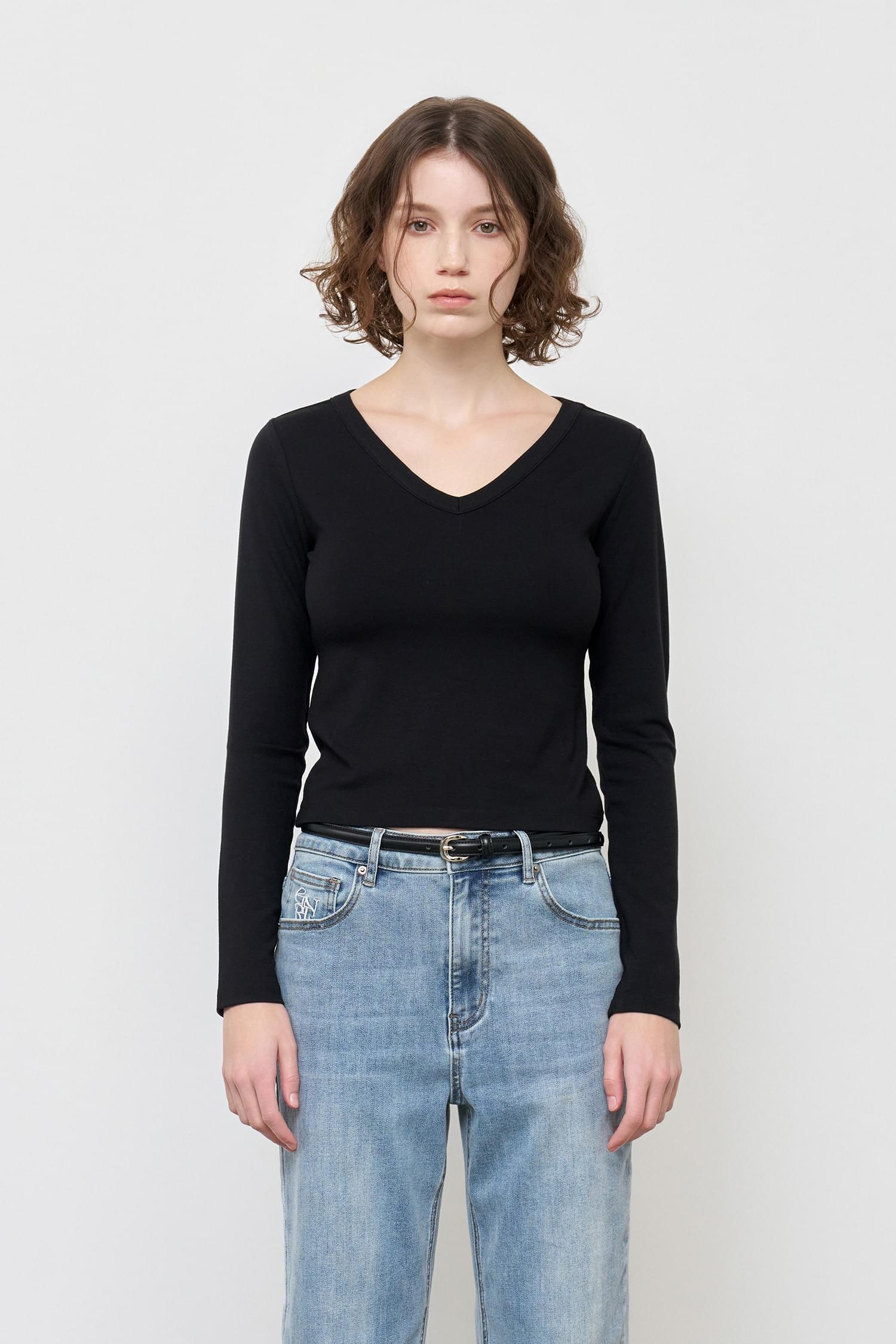 WOMAN Slim V-Neck Long Sleeve Tee