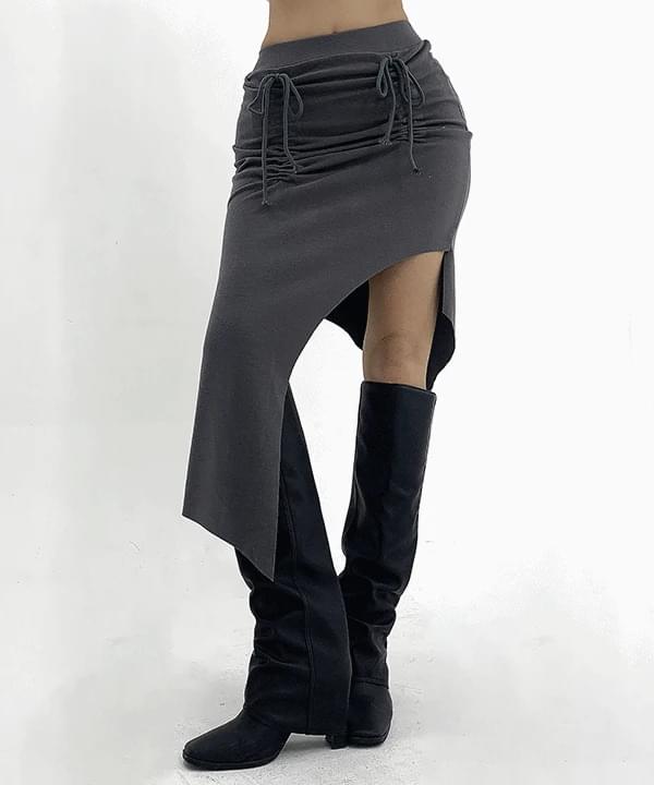 Pad Unbalanced Shirring Slim Sexy Banding Team Midi Long Skirt