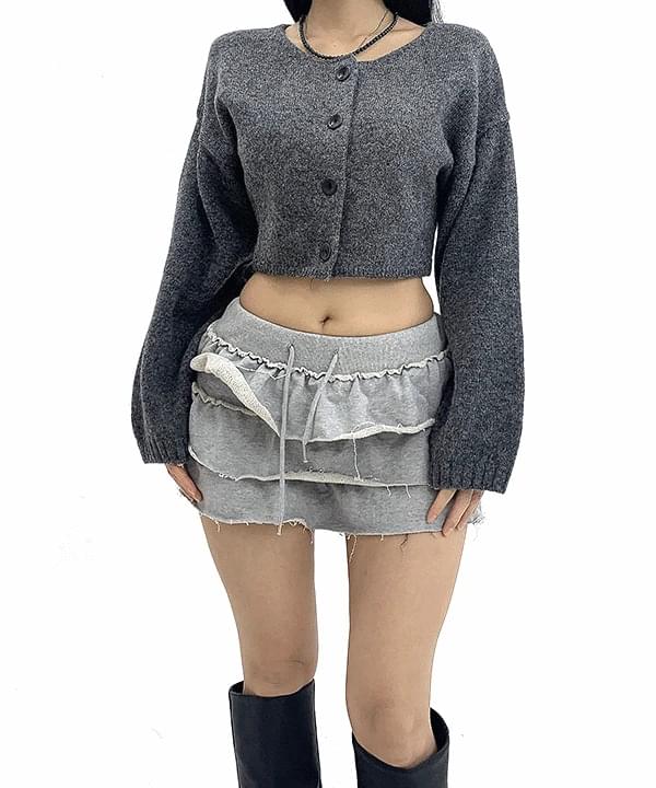 Annie Daily Overfit Round Neck Crop Wool Cardigan