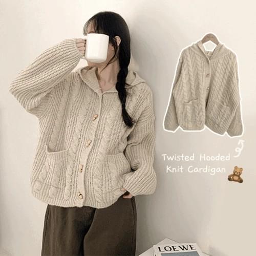Dalat Bokashi Tteokbokki Twisted Overfit Hoodie Knitwear Cardigan