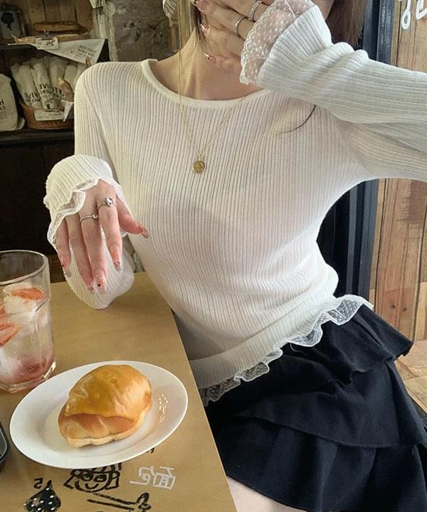 Lively Lace Trimmed Ribbed Knitwear 