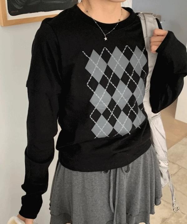 Dog Argyle Print Fake Layered Casual Long Sleeve Spring T-Shirt 3 Colors