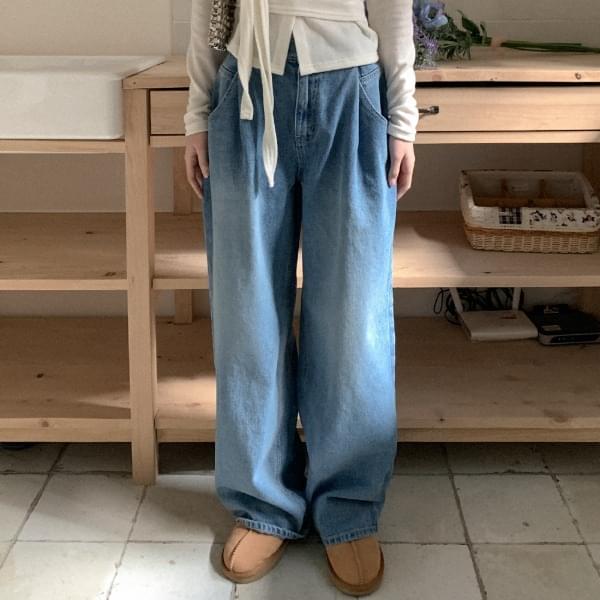 Dillion wide pin tuck denim pants