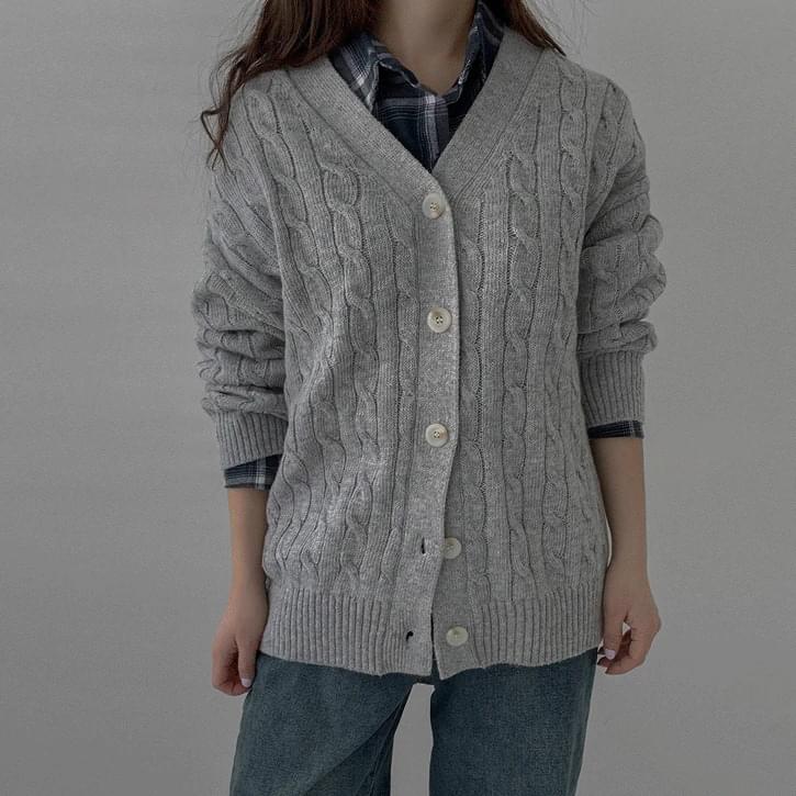 Italian cotton 7 loose fit V-Neck Twisted cardigan