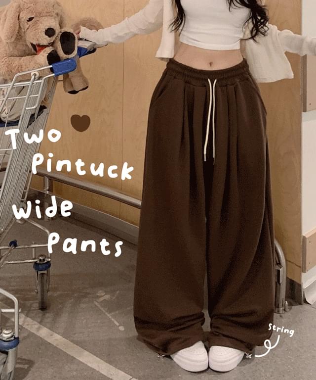 Rowing Long Wide Two Pin Tuck Jogger Wide Training Pants High Waist Low String