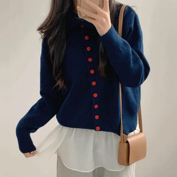 Poem Red Bean Button Knitwear High Neck Cardigan 3 Colors