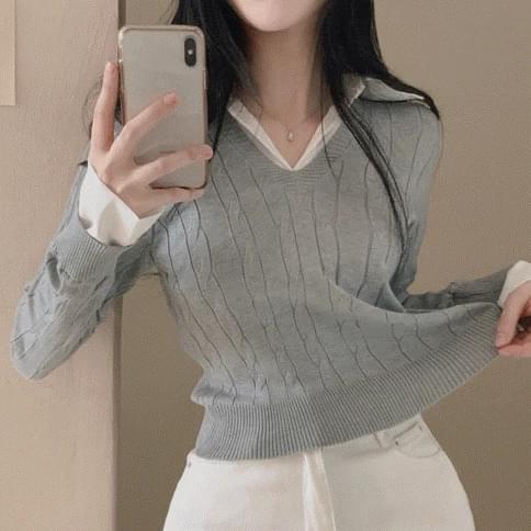 Simple Twisted Knitwear Shirt 3color