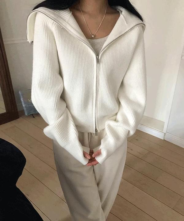 Solin Two Way High Neck Collar Hand Warmer Knitwear Zip-up -4color
