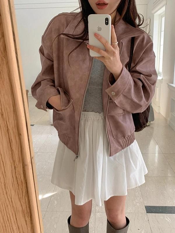 Pinky Spring Loose-fit Fit Leather Blue Jacket Leather Jacket Jacket