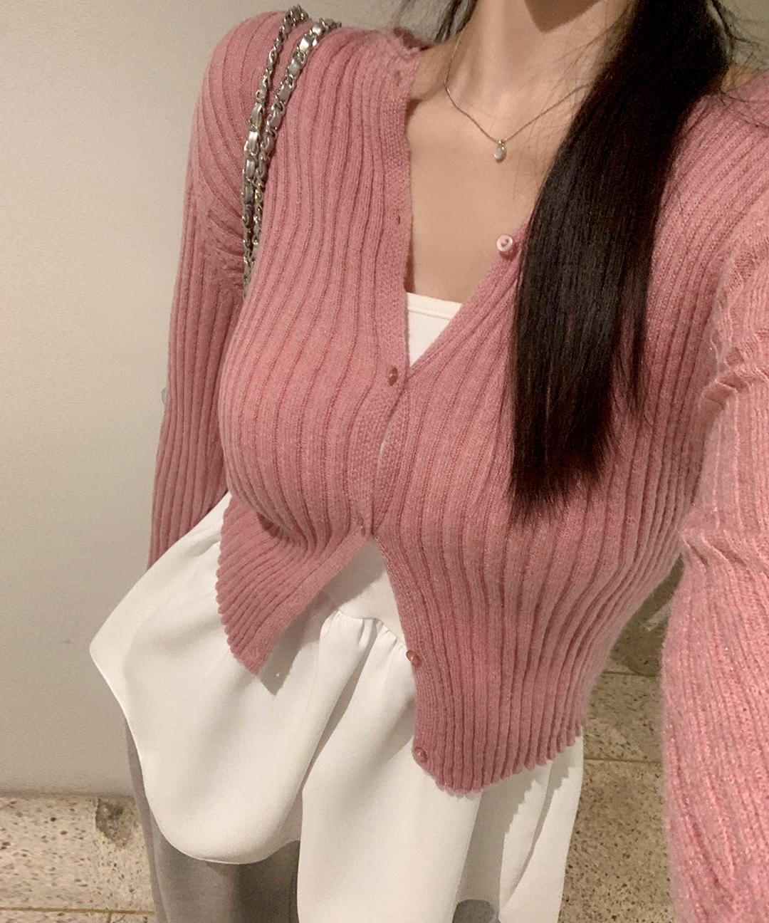 Liezon Basic Wool Ribbed Short Knitwear Cardigan