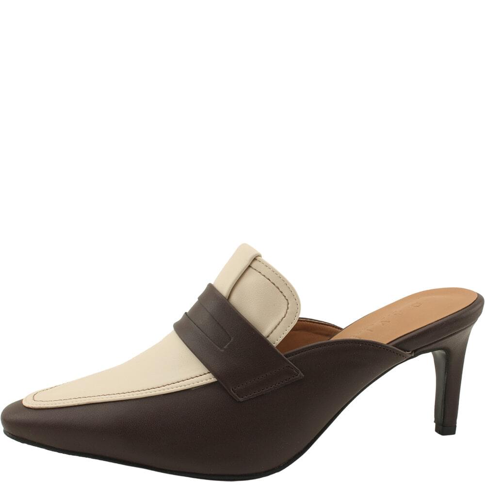 Domestically produced two-tone stiletto heel mule high heel 7cm brown