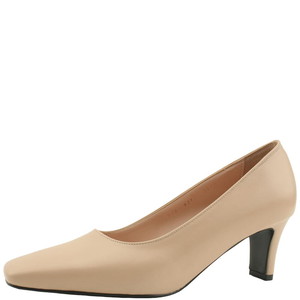 Domestically produced slim square toe mid heel shoes 6cm beige