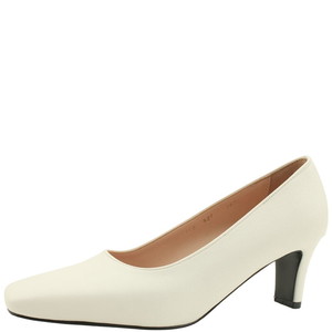Domestically produced slim square toe mid heel shoes 6cm white