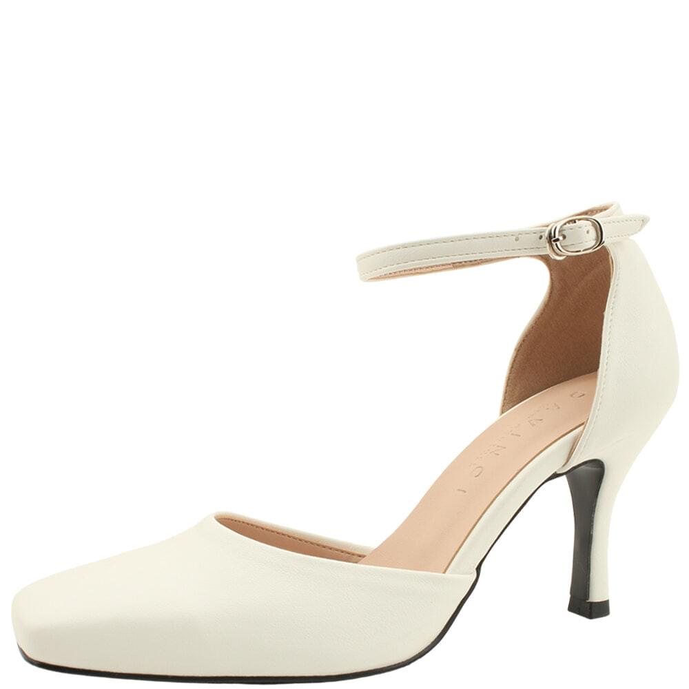 Domestically produced square toe ankle strap high heel 8cm white
