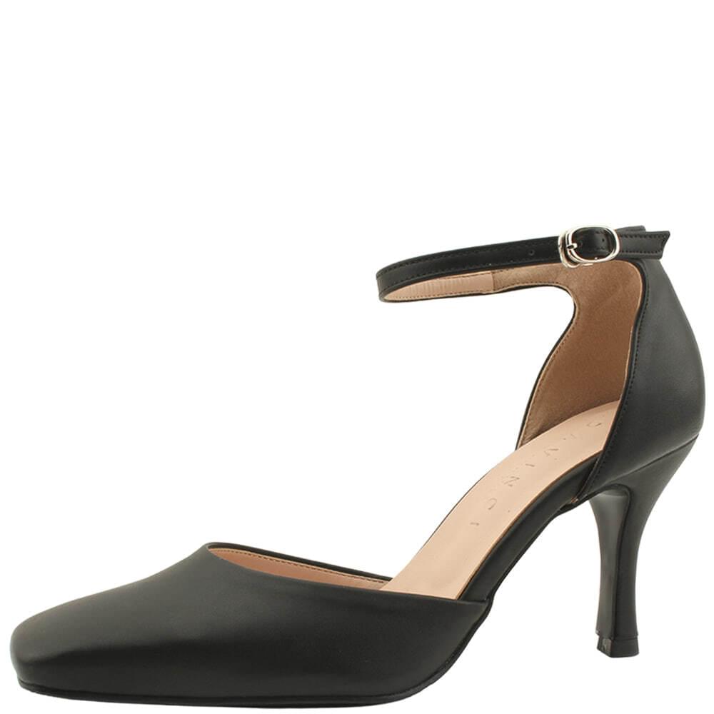 Domestically produced square toe ankle strap high heel 8cm black