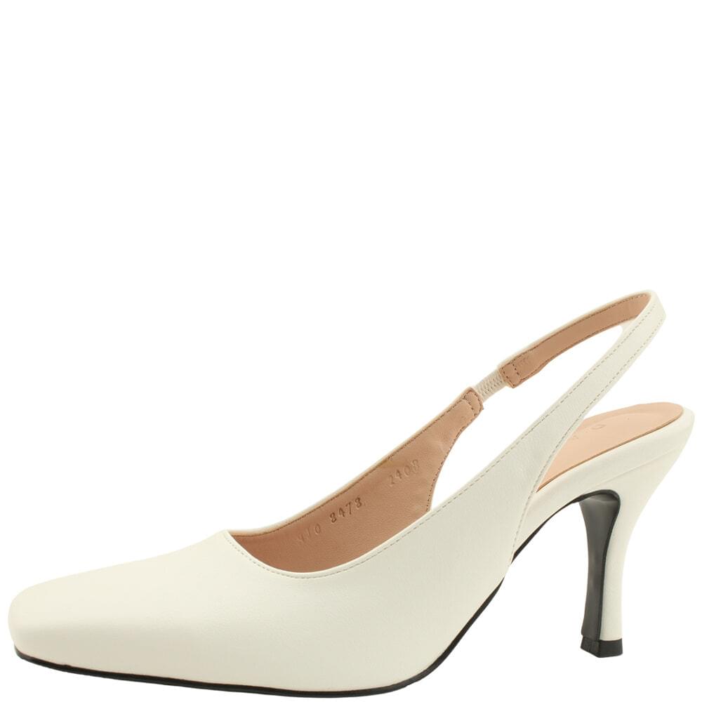 Domestically produced slim slingback square toe high heel 8cm white