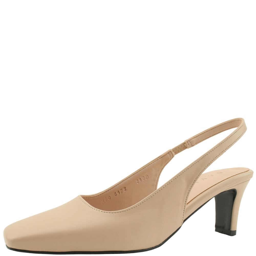 Domestically produced slim banding square toe slingback mid heel 6cm beige