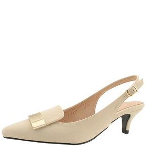 Domestically produced metal stiletto heel slingback mid heel 5cm beige
