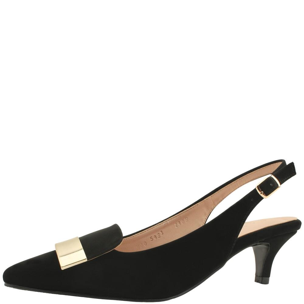 Domestically produced metal stiletto heel slingback mid heel 5cm black