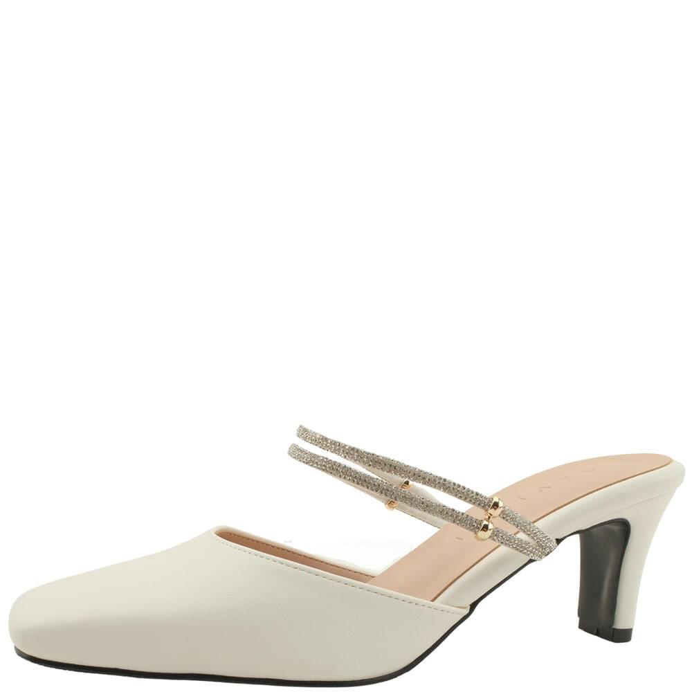 Domestically produced cubic mary jane mule high heel 6cm white