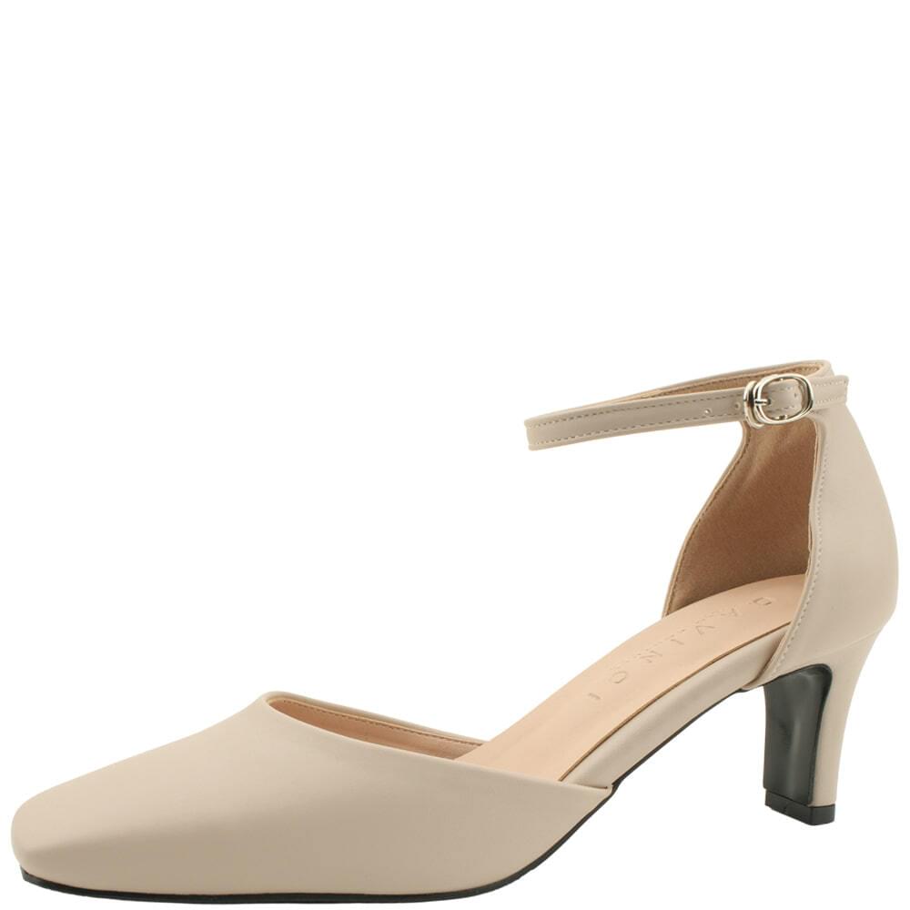 Domestically produced square toe ankle strap mid heel 6cm beige