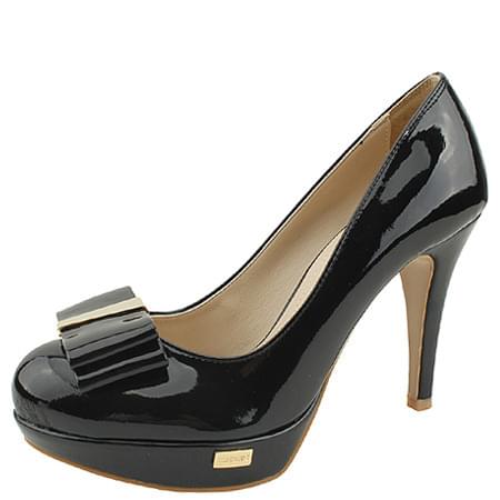 Domestically produced enamel ribbon gaboshi heel high heel 10cm black