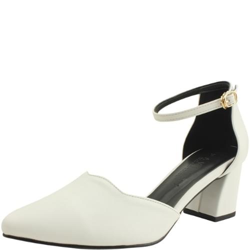 Domestically produced ankle strap wave stiletto heel high heel white