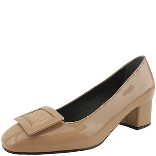 Domestically produced beaded enamel shoes mid heel pink