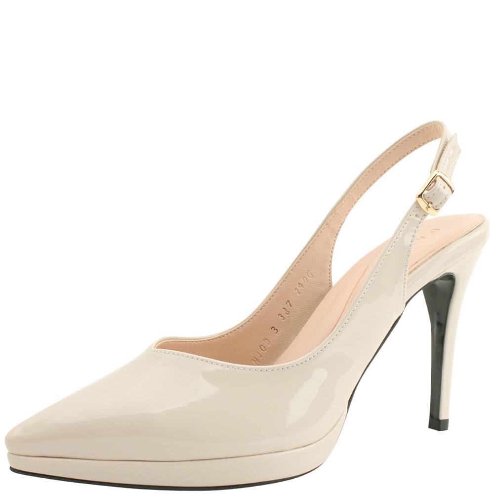Domestically produced enamel slingback stiletto heel high heel 10cm beige