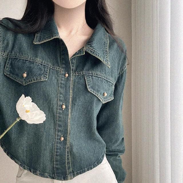 Mar Faded Crop Denim Shirt Shirt Jacket 2color