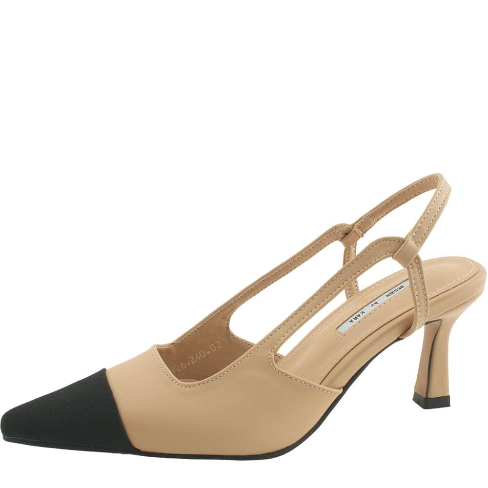 Two-tone stiletto heel slingback strap high heel beige