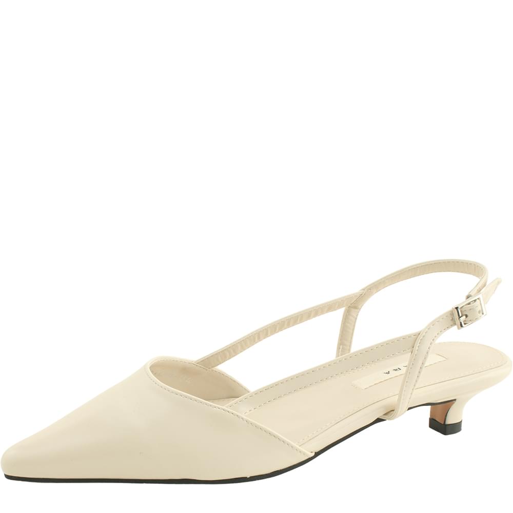 Stiletto heel side open slingback strap low heel ivory