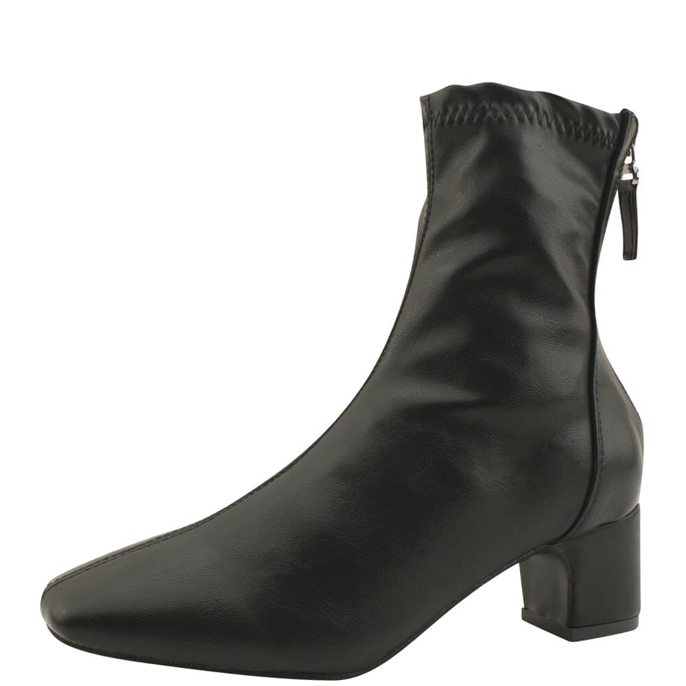 Spandex square toe mid heel ankle boots 5cm black