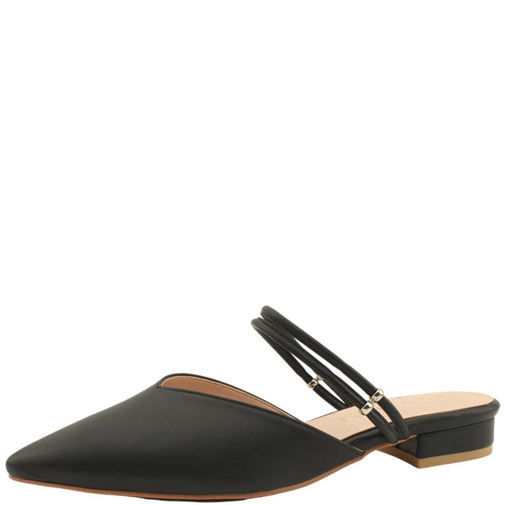 Domestically produced Mary Jane strap stiletto heel mule loafer black