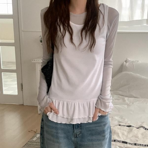 Rhodes Cotton Ribbed Frill Sleeveless 