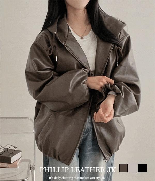 Philip Overfit Leather Hooded Jacket