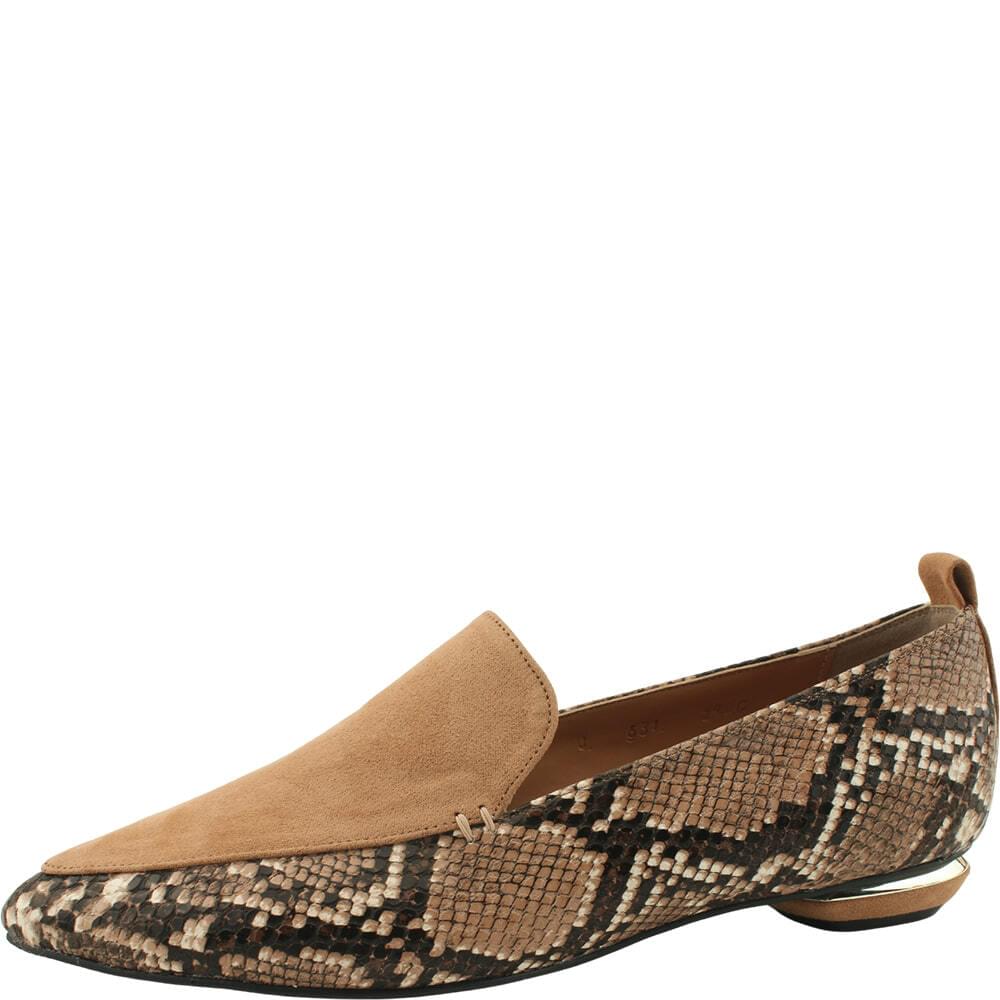 Domestically produced stiletto heel snakeskin suede low heel brown