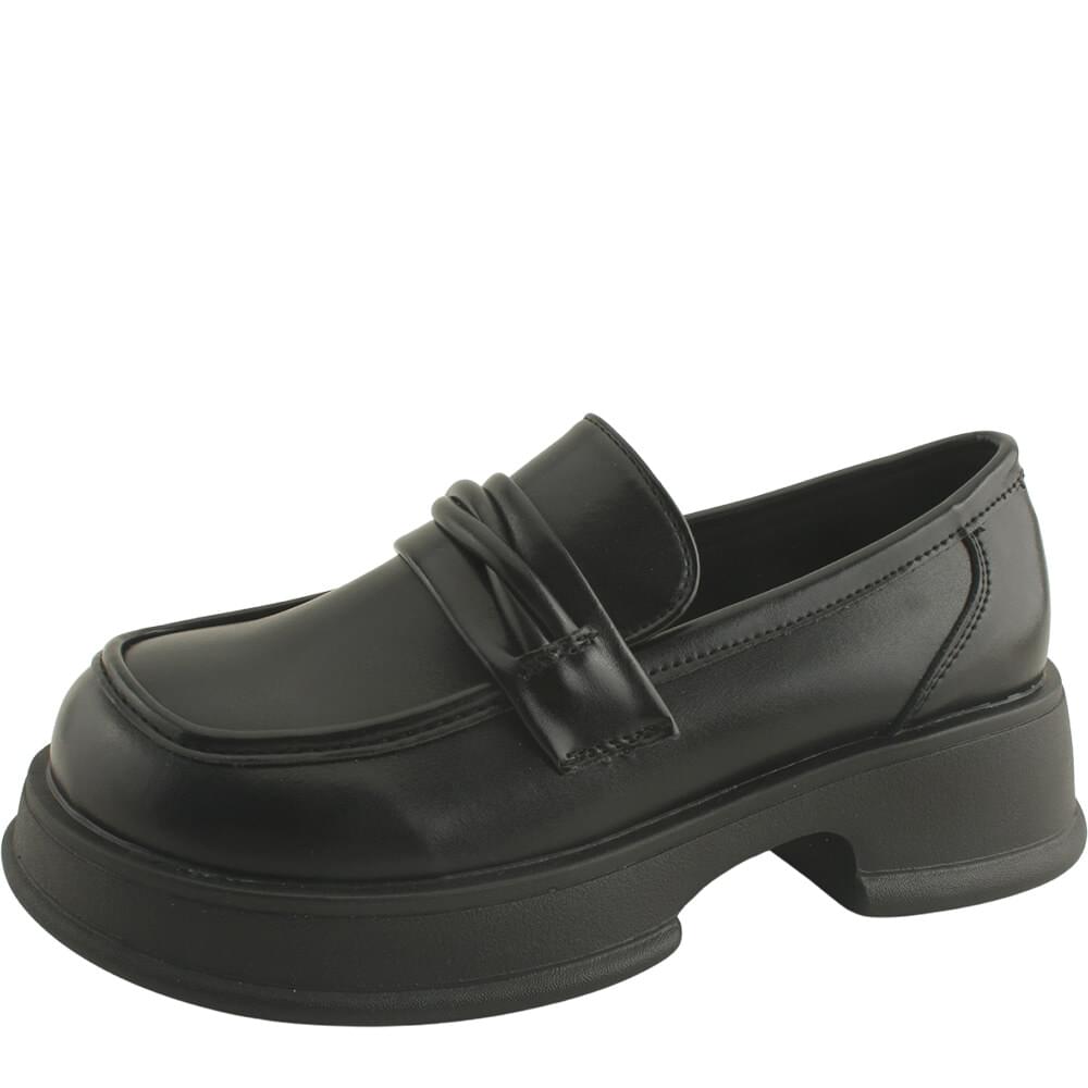 Strap Chain Platform Mid Heel Loafer Shoes 5cm