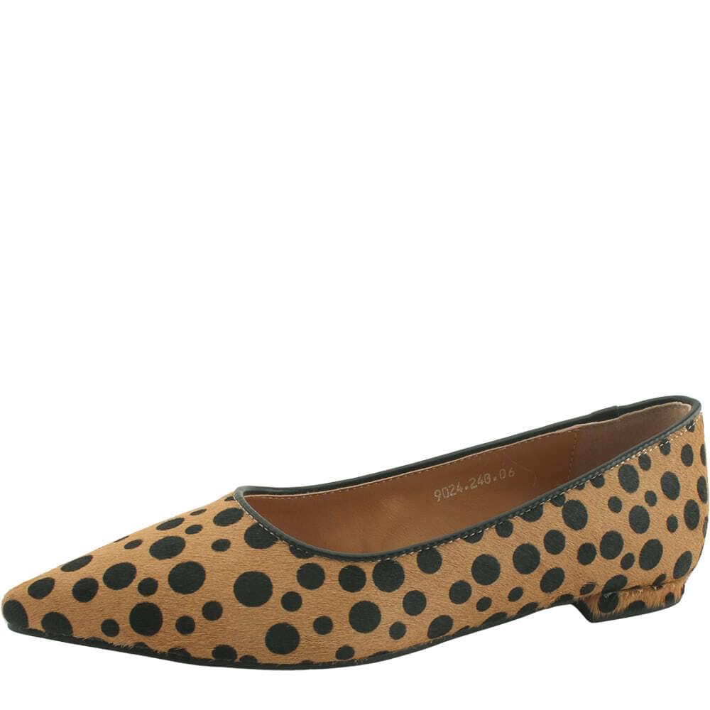 Natural trout calfskin stiletto low heel flat pumps dot