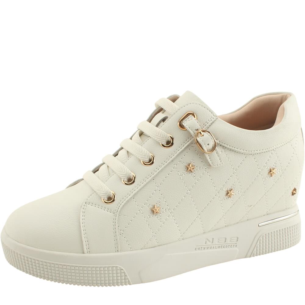 Calfskin quilted star stud high heel sneakers 6cm beige