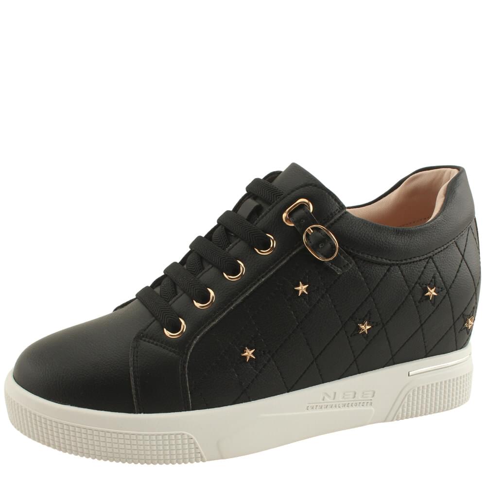 Calfskin quilted star studded high heel sneakers 6cm black