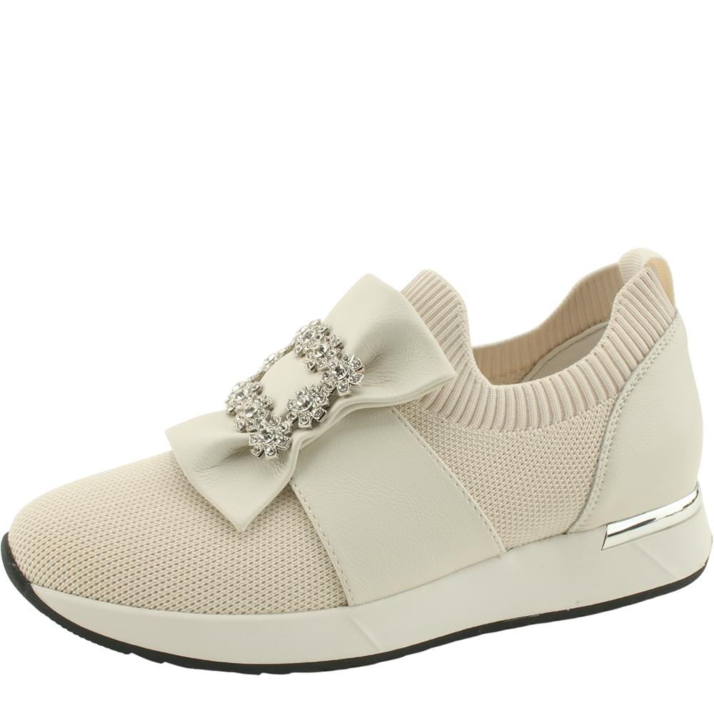 Cubic Shirring Knitwear Height Increase Sneakers 5cm Beige