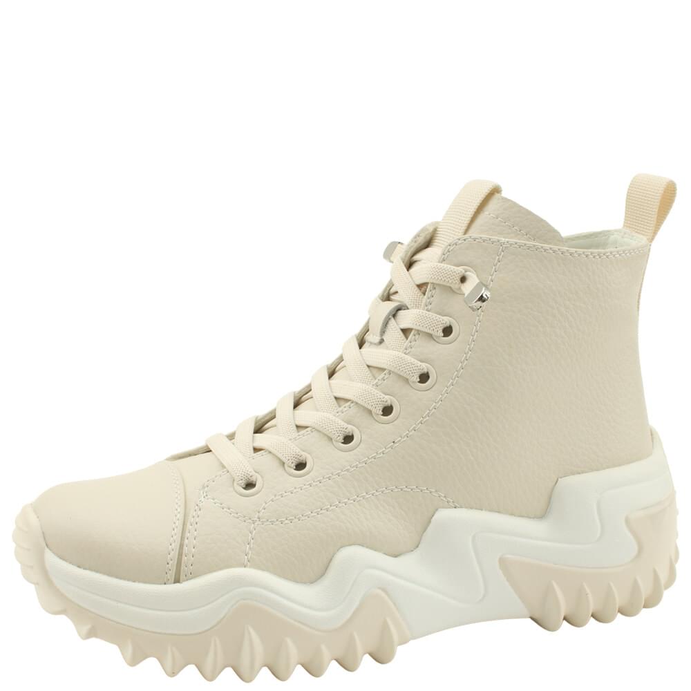 Cowhide high heel high top walker sneakers 6cm beige