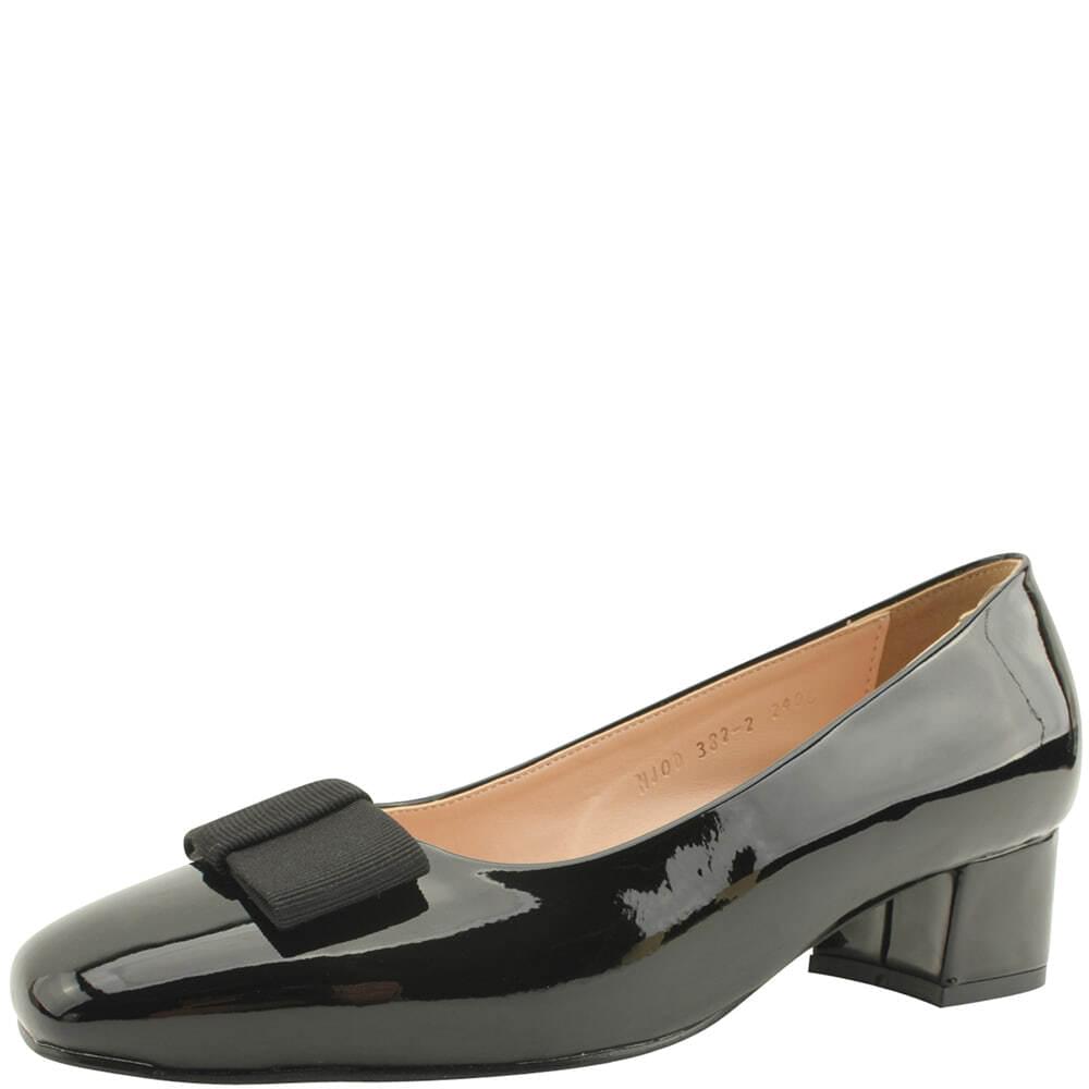 Domestically produced ribbon square toe enamel low heel pumps 4cm